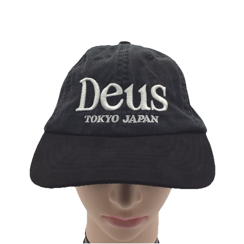 Deus Ex Machina Tokyo Japan Strapback Dad Hat Black Embroidered Logo Cap